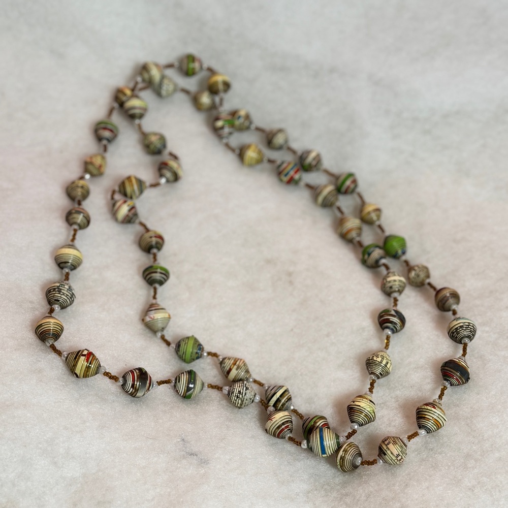Handcrafted Handmade Uganda Rolled Recycled Paper Bead For Life‎ Necklace- 28”